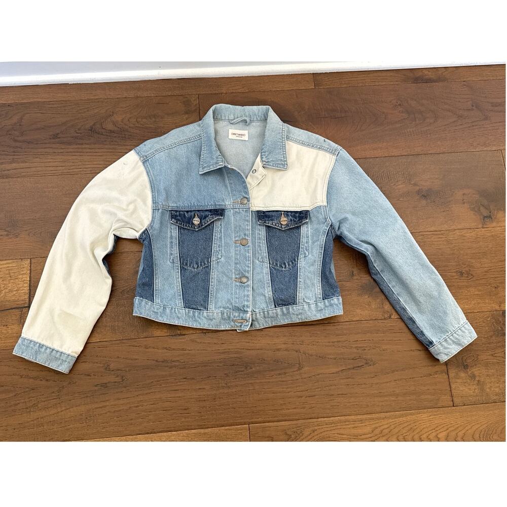 Driftwood Cotton Colorblock Cropped Denim Jean Jacket Blue White Western M